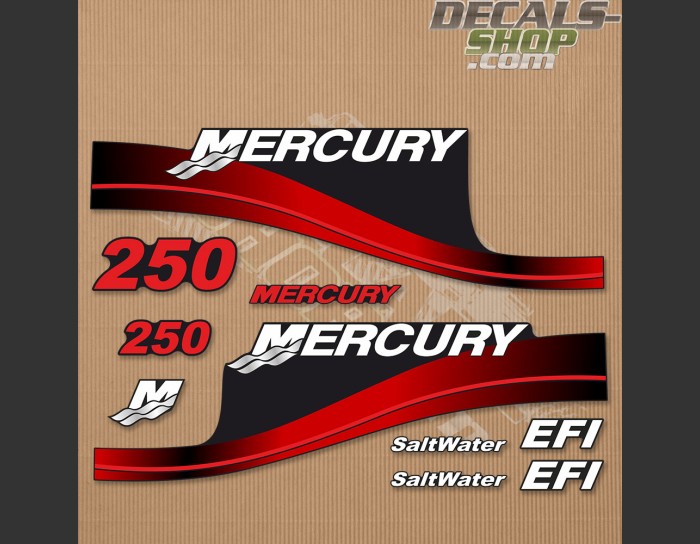 Mercury 250HP EFI Saltwater Outboard Decal Kit RED